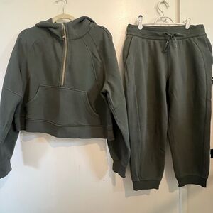 Lululemon Scuba Set- forest green- oversized half zip and cropped joggers